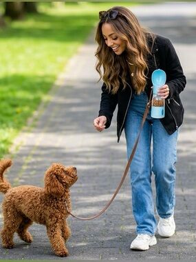 4 in 1 Portable Dog Water,Food Bottle with poop bags and shovel/scooper